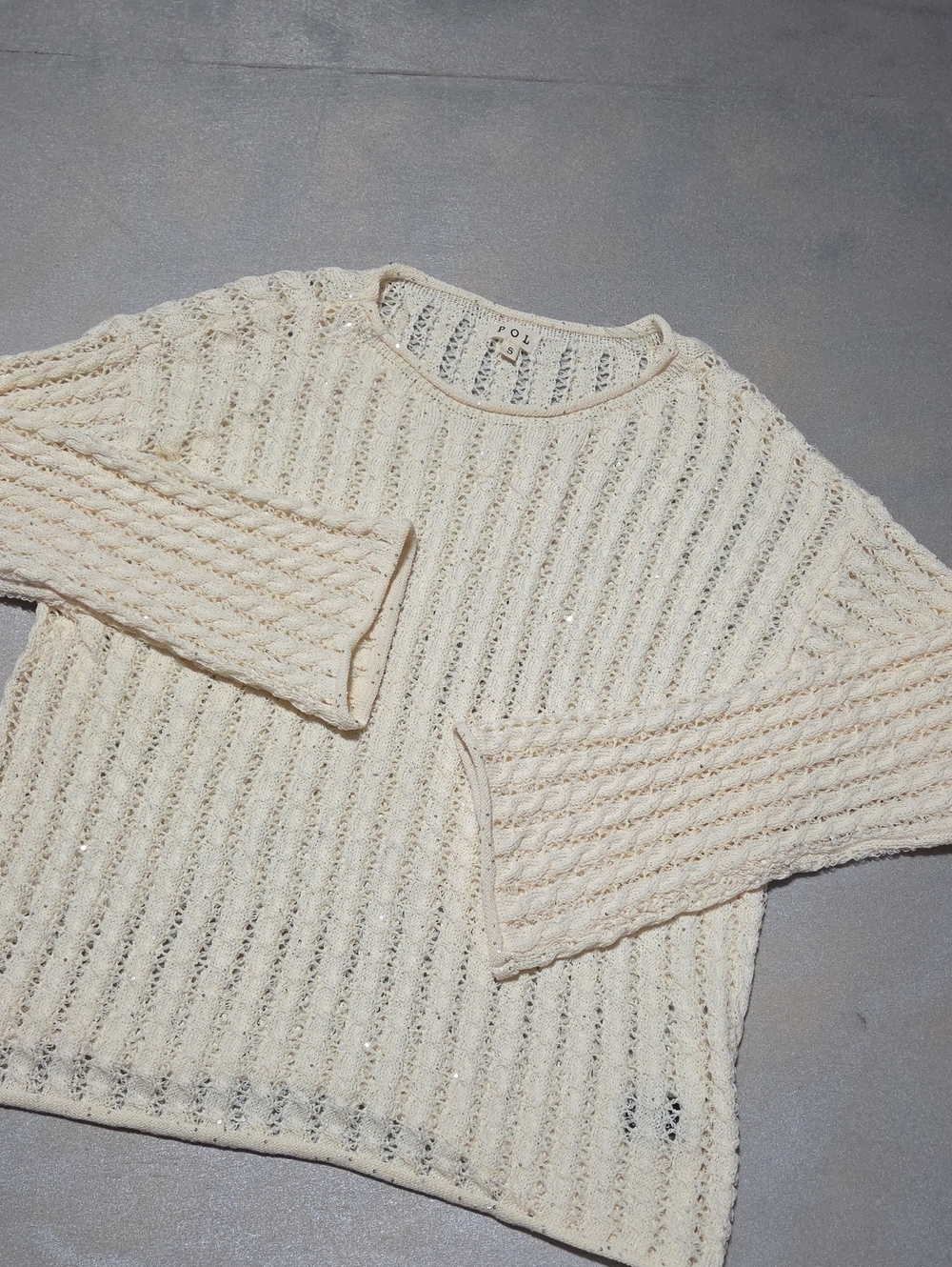 POL Cream Open-Weave Scoop Neck Sweater